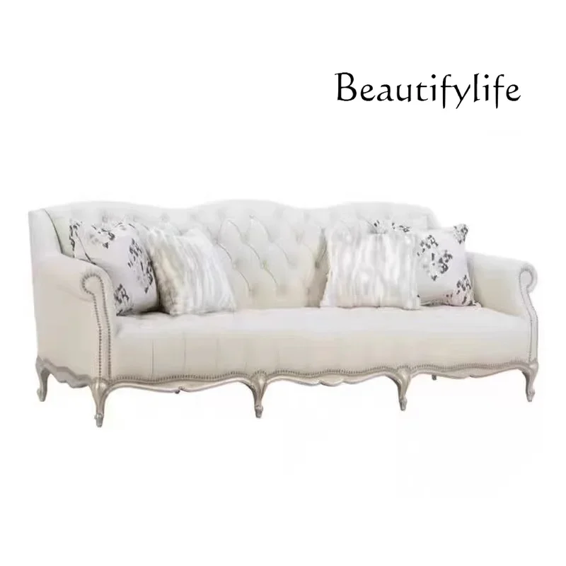 

NEW American sofa combination French retro solid wood carving flower new modern simple three-person sofa