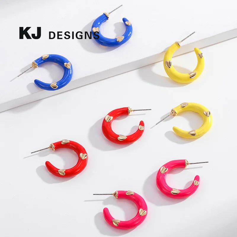 Joy color drip enamel SS2022 summer HOOP personalized earrings women's, metal peach heart earrings