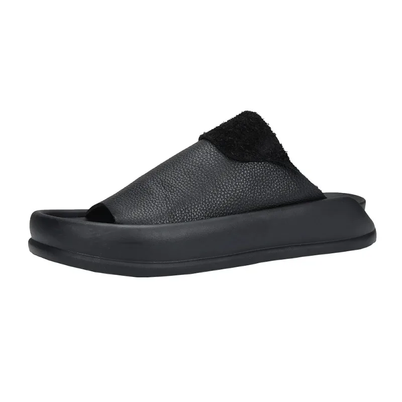 Mens Slippers Head Layer Cowhide Slippers Man Fashion Causal Designer Solid Color Slipper Shoes for Men Male Summer Dermis