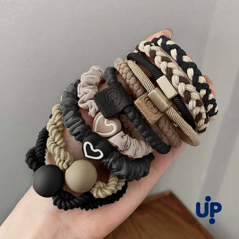 10 diademas de cuero para mujer, accesorios para el cabello, banda elástica de alta elasticidad y duradera para coleta alta, círculo para el cabello