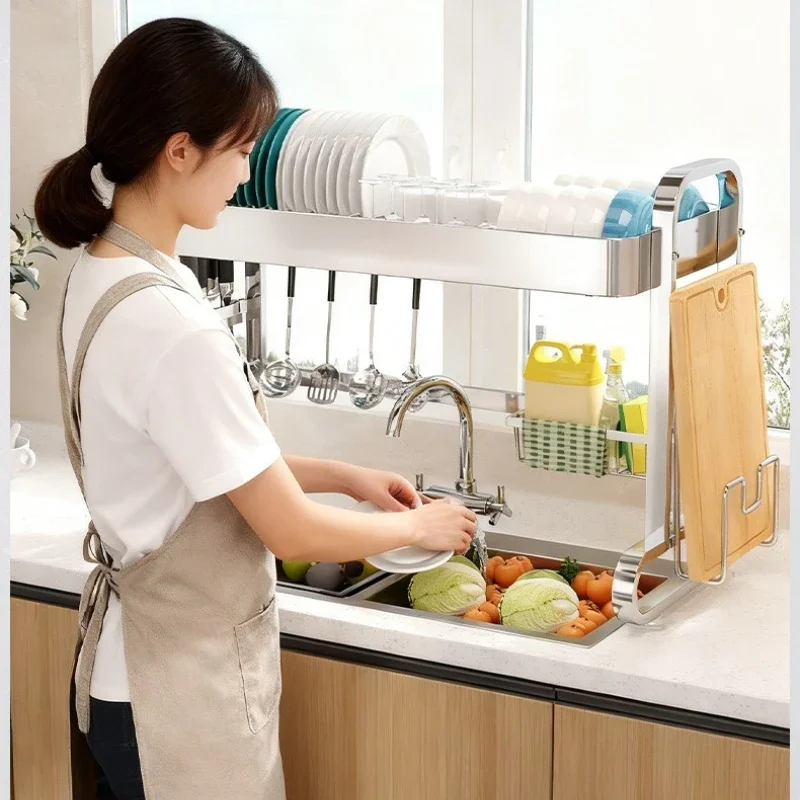

New model Stainless Steel Kitchen Sink Shelf Dish Rack Above Sink Dish Drain Rack Knife Chopstick Rack Multifunctional Dish Rack