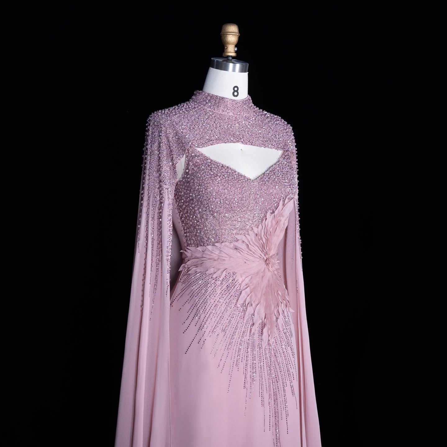 Sharon Said Abendkleider Luxuriöse Meerjungfrauen-Kleider mit V-Ausschnitt, Chiffon, Kristallen, Arabisch, Dubai, formelle Partykleider mit Umhang SS074 Maßanfertigung – Detail 30