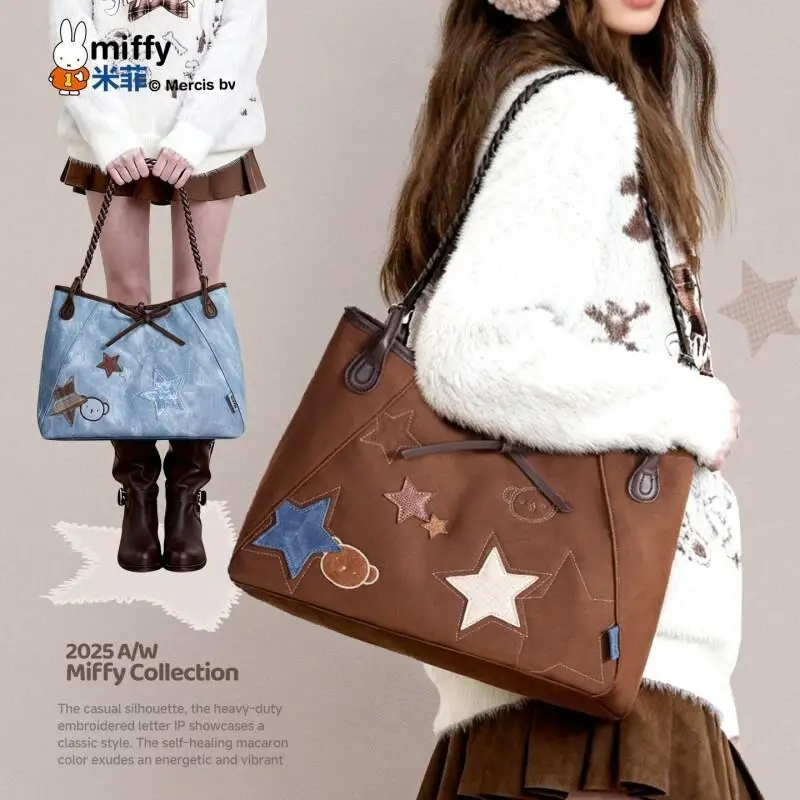 

Miffy Tote Bag Cute Cartoon Creative Large Capacity Waterproof Girl Commuting Shopping Handheld Kawaii Shoulder Bag Holiday Gift