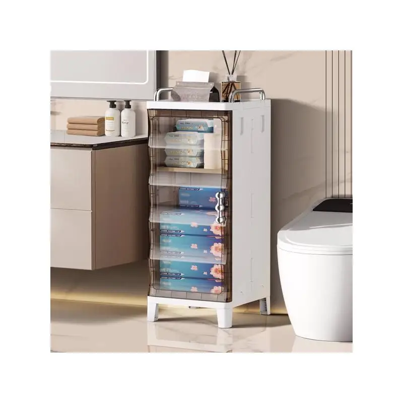 

Slim Waterproof Storage Cabinet with Doors & Shelves for Bathroom, Kitchen, Laundry, or Bedroom - Freestanding Space Saver for