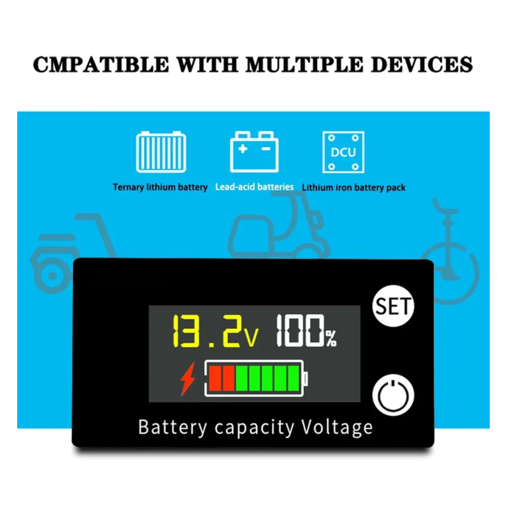 DC Battery Voltmeter DC 8V-100V Capacity Indicator Power Meter Lithium LiFePO4 Lead-acid Cell 12V 24V 48V for 6133A LCD Battery