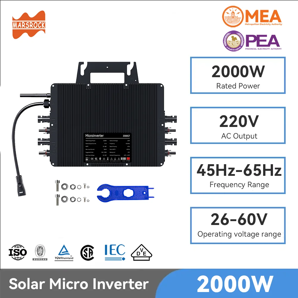 2000W Solar Grid-tied Inverter WIFI Connected Remote Control 26-60V DC to 220AC  IP65 Household Waterproof Solar Converter