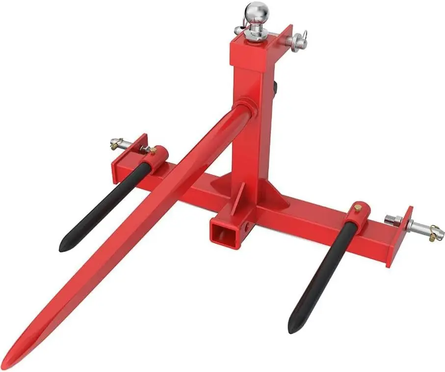 49 Inch Hay Spear Bale Spears 1600 LBS Loading Capacity Three-Point Hitch Tractor Attachment With 2 Pieces 17.5 Inch Stabilizer Spears Quick Attach Spike Forks