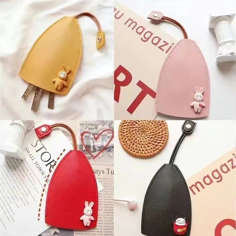 Cute Creative Key Sleeve Cartoon Animal PU Leather Car Key Case Holder Large Capacity Keychain Pouch Keychain Organizer