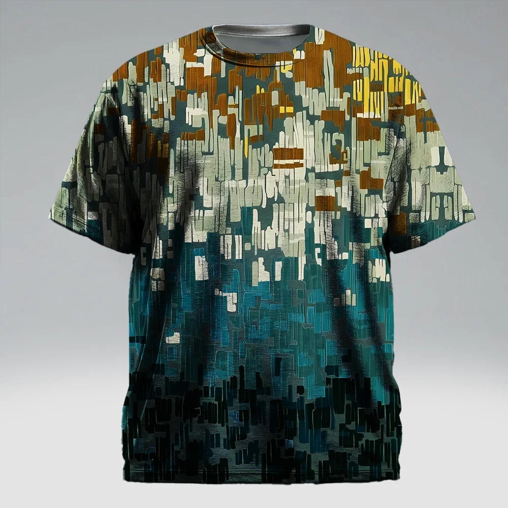 

S-9xl plus size Men's Short Sleeve T-Shirt: Plaid-Edgy Style - Sleek Thick-Line Plaid, Wrinkle-Resistant, Ideal for Daily Casual