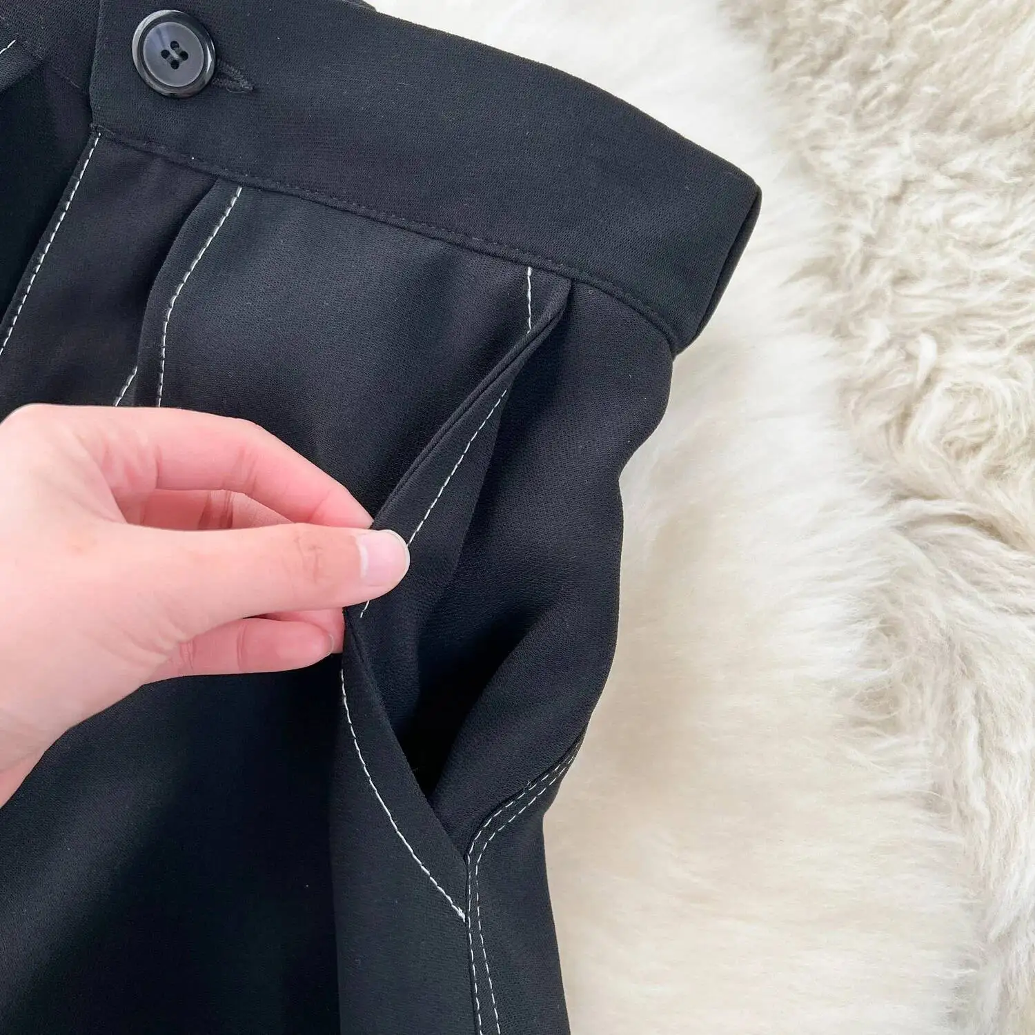 Pantaloni da donna finti in due pezzi Primavera Autunno Pantaloni larghi neri a vita alta larghi Pantaloni casual streetwear vintage femminili