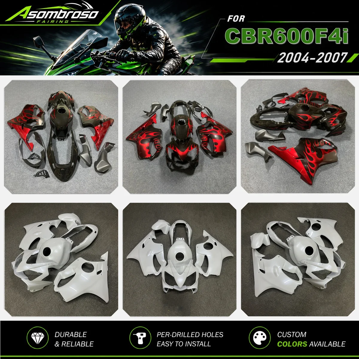 Motorrad-Verkleidungssätze für HONDA CBR600F4i 2004 2005 2006 2007 CBR 600 F4i 04-07 ABS-Verkleidungen Karosserie-Set Perlweiß