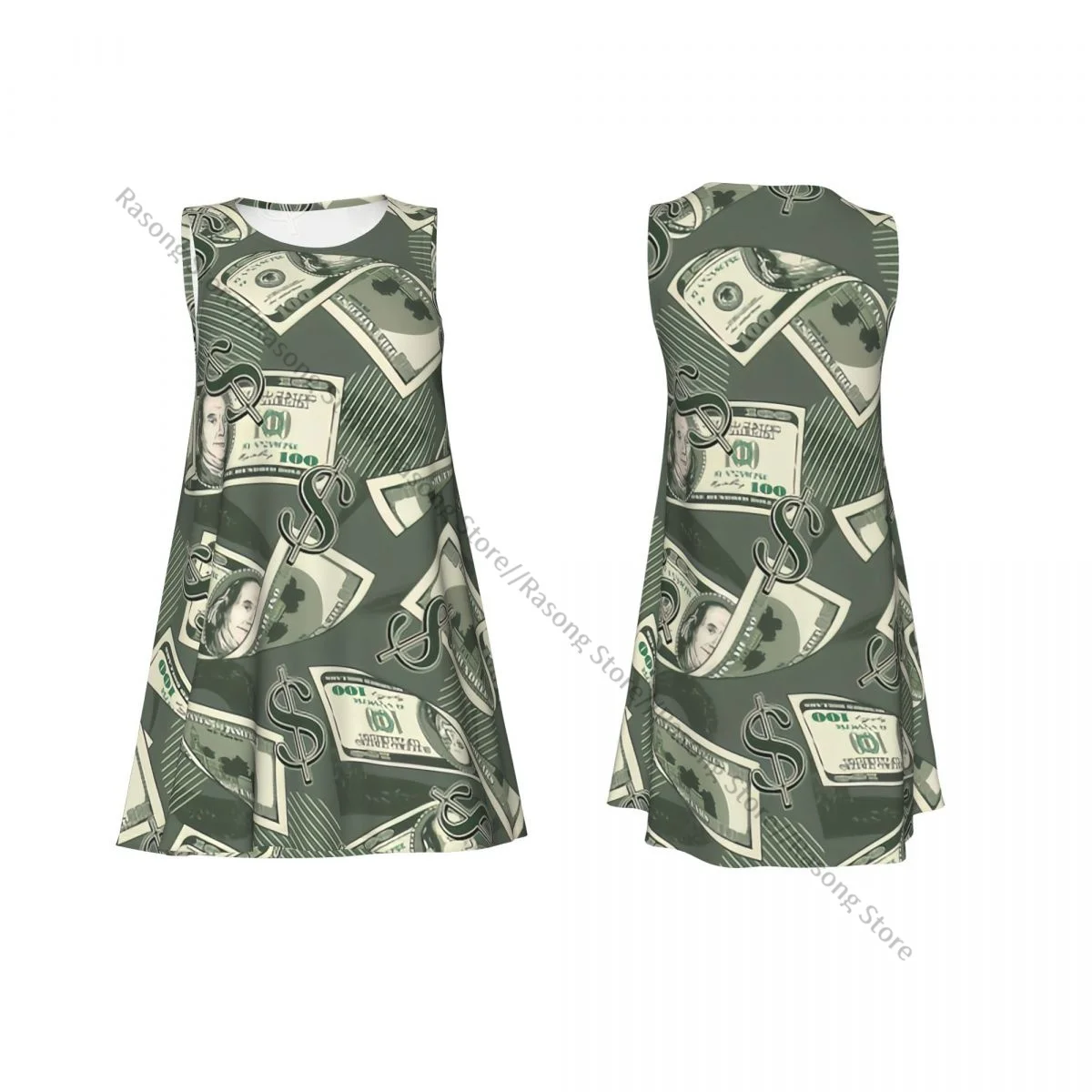 Damesjurk Geld Vintage 100. US Dollar Notes Zomer Casual T-shirt Strand Cover-up Tankjurk