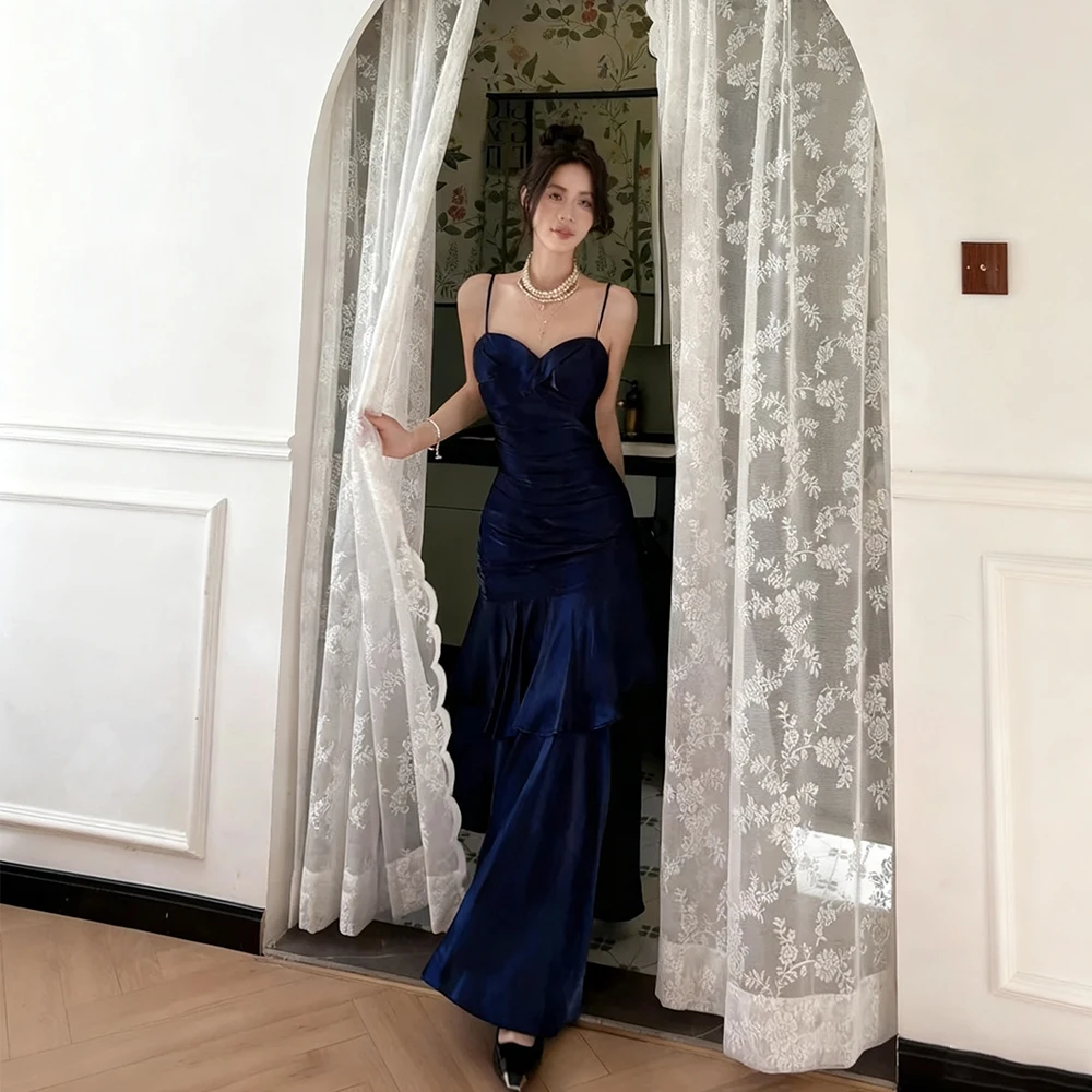 アリア クラシック イブニングドレス サテン フロアレングス スイートハート ノースリーブ プロムドレス Aライン フリル ローブ・ド・ソワレ カスタマイズ