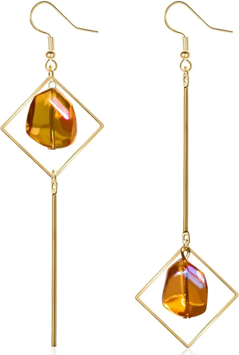 

Colorful Asymmetric Glass Drop Dangle Earrings Simple Geometric Abstract Style for Women