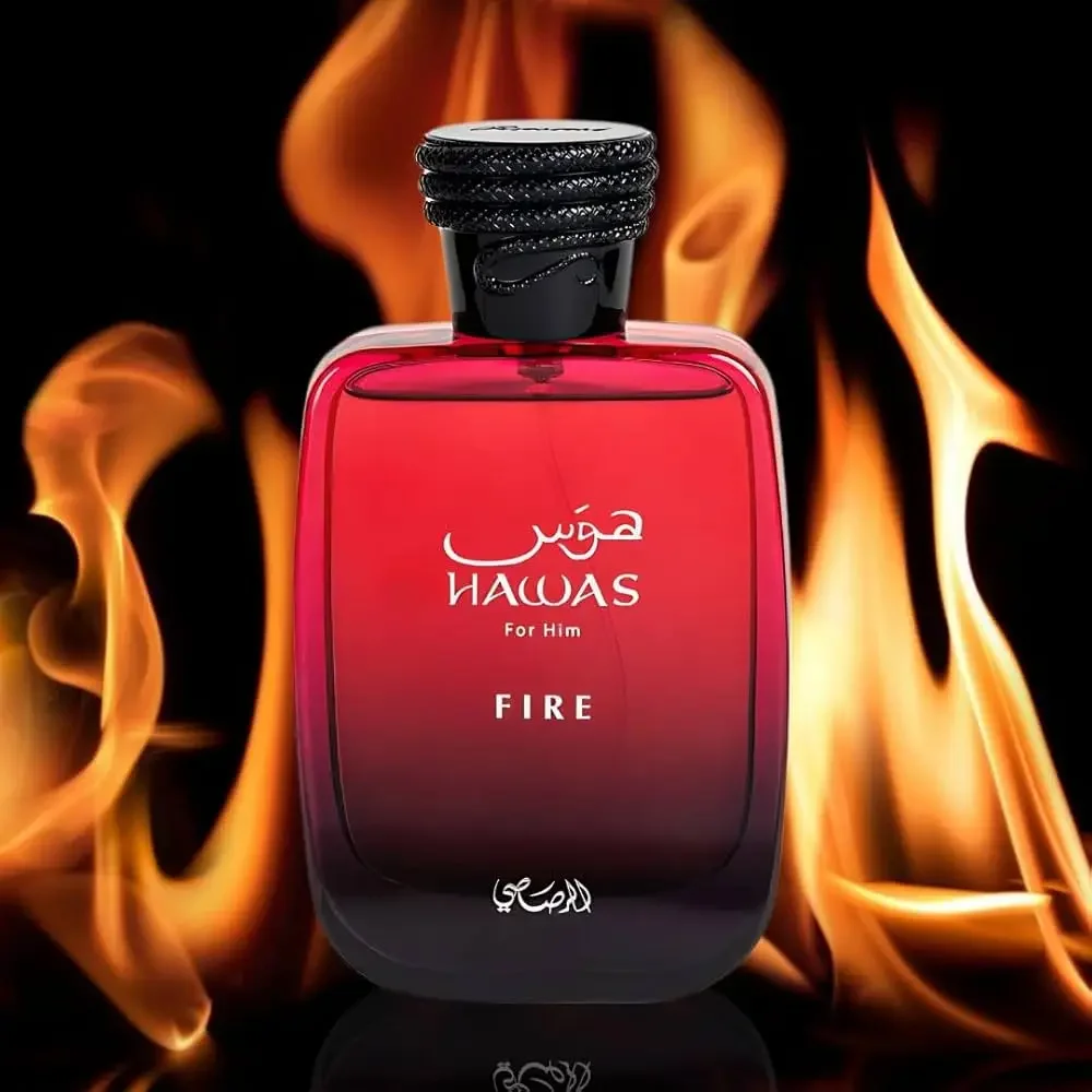 عطر Rasasi Hawas Fire Eau De للرجال 3.4 أونصة / 100 مل - كولونيا طازجة حارة تدوم طويلاً، هدية مثالية له
