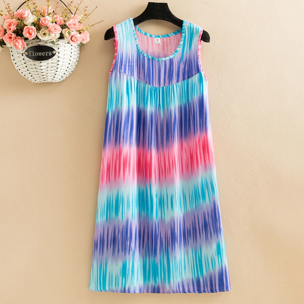 New Casual Fashion 2024 Summer Dresses For Women Print Dress O-neck Sleeveless Vintage Women Clothing