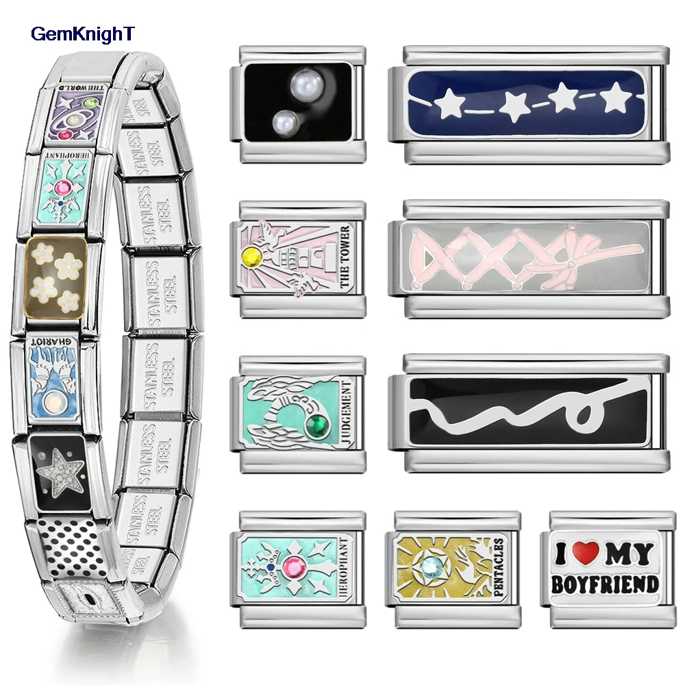 Carte de Tarot colorée classique Y2K, ruban étoile à pois, lien italien adapté au Bracelet en acier inoxydable de 9mm, fabrication de bijoux DIY pour femmes et hommes