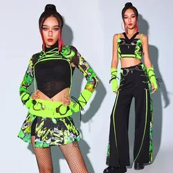Neon Green Jazz Dance Outfit Kpop Idol Stage Performance Wear Crop Top Mini Skirt Shorts Hip Hop Dance Costume 2026