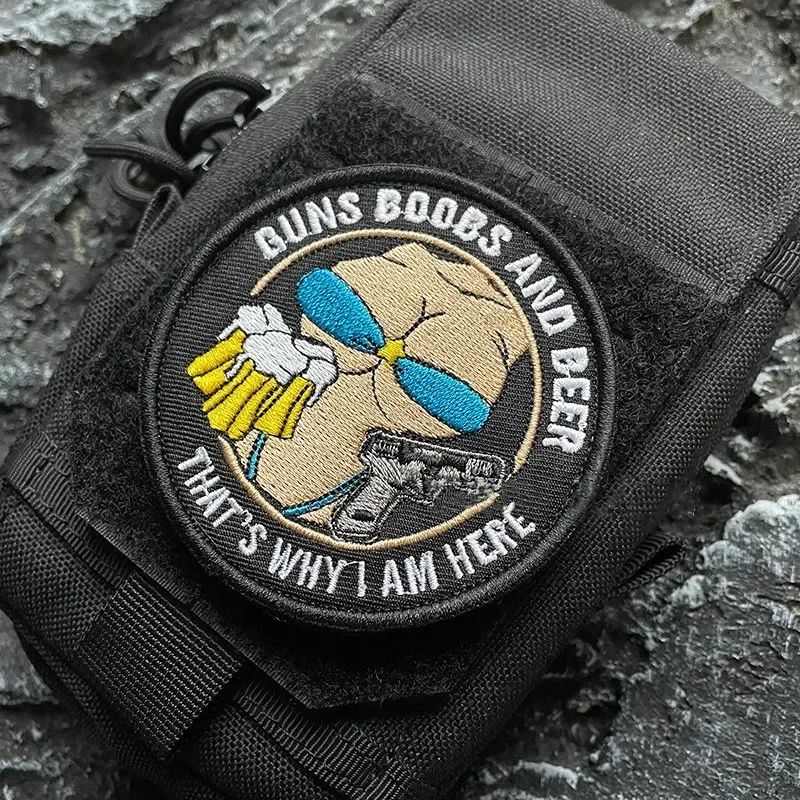 Three Small Hobbies Embroidery Patches Hook&Loop Creative Beer Weapons BOOBS Morale Badge for Clothes Tactical Backpack Applique