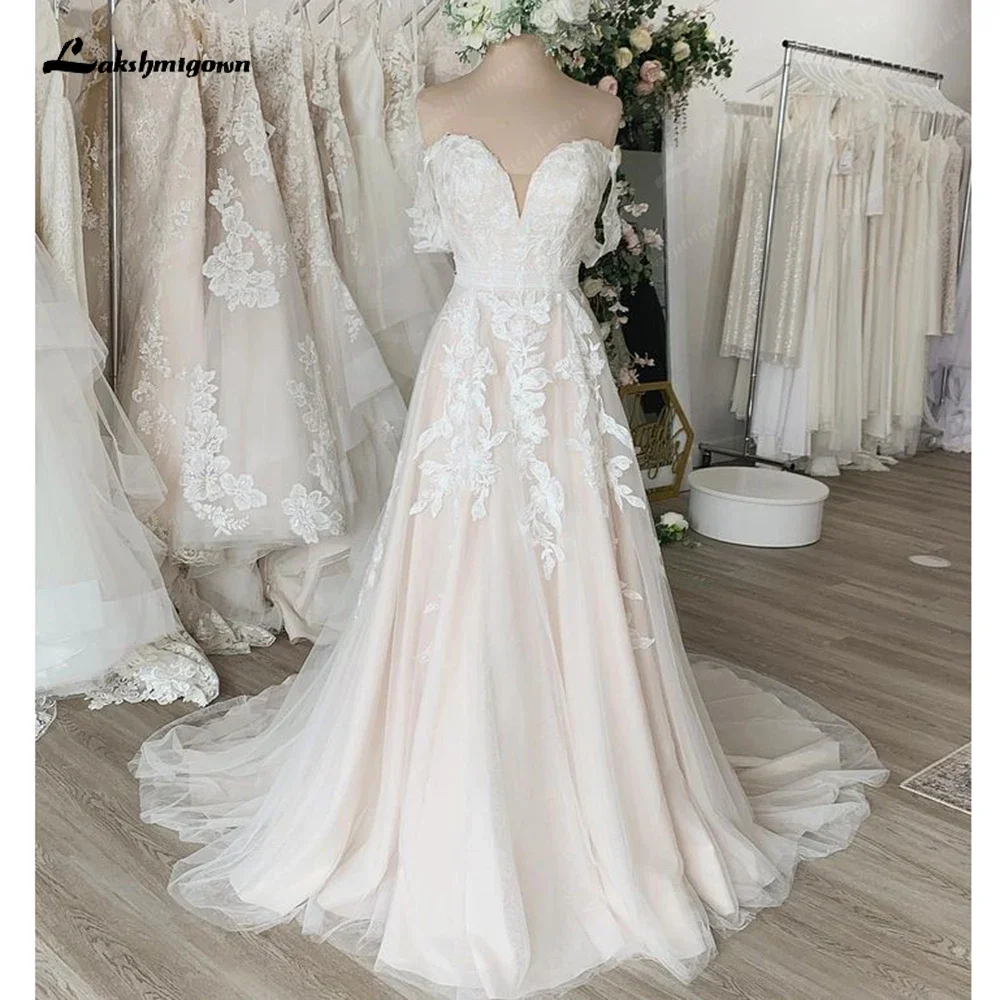 

Lakshmigown Sexy Robe Mariage Lace Off the Shoulder Wedding Dress V Neck Customized Bridal Gown Women vestidos de novia sirena