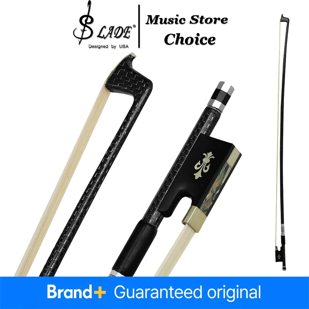 

QA-30 4/4 Violin Bow Black Carbon Fiber Pure Ponytail Ebony Carved Silver Silk Sheepskin Hand Held Fiddle Bow for 4/4 Violin