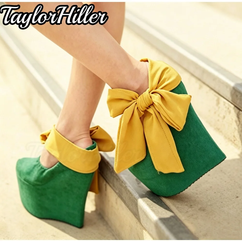 Solid Purple Butterfly-knot Wedges Sandals Satin High Heels Candy Color Women Spring Summer 2026 New Trend Shoes Red Sandalias view 5