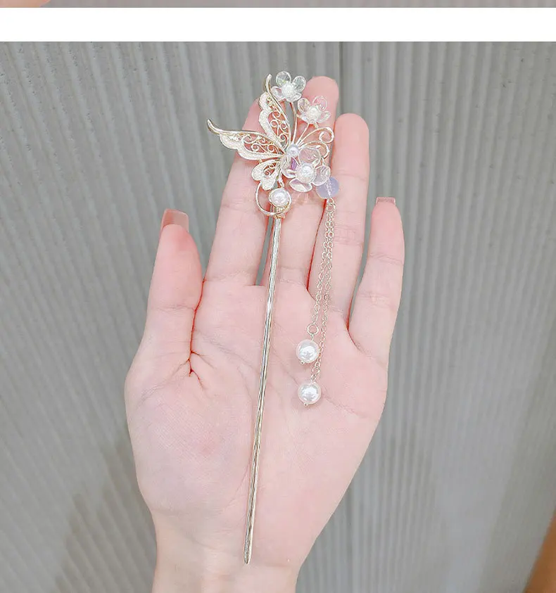 Schmetterlings-Temperament, alter Stil, schwankende Haarnadel, Quaste, Haarschmuck – Detail 6