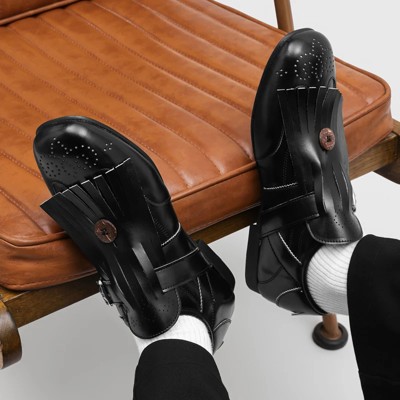 Men Liusu Lefu Shoes Retro Carved British Style Buckle Decoration Personalized Fashionable Casual Daily Commuting Single Shoes