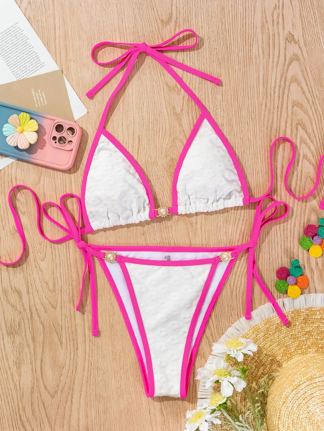 

sexy flower white rose red patchwork bikinis sets two pieces halter tie thong swimsuits beachwear bathing suit swimwear biquini