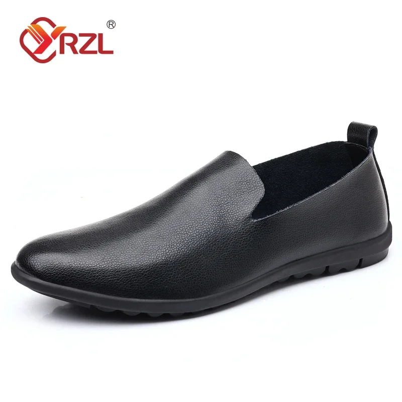 

YRZL Leather Men Shoes Casual Black Formal Mens Loafers Moccasins Italian Comfortable Big Size 46 Slip on Loafers Shoes for Man