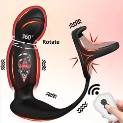 Two motors Prostate Massager Vibrator 360°Rotate Anal Plugs Penis Ring Butt Plug Vibrator Wireless Control for Men Masturbator