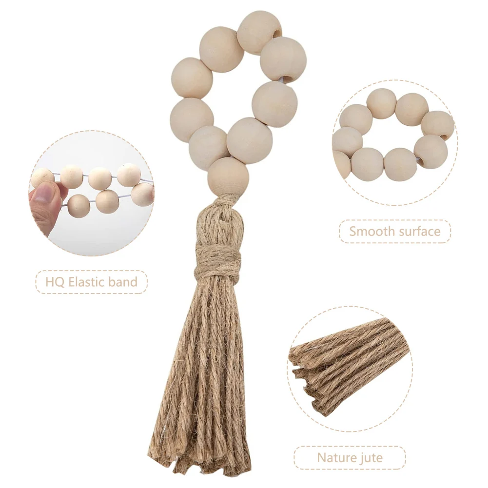 12pcs Natural Wooden Beads Napkin Rings With Tassels Napkin Holders For Christmas Farmhouse Wedding Home Table Decoration