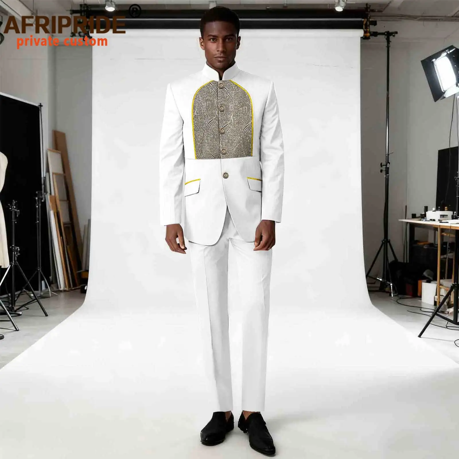 

Африканский мужской деловой костюм: однобортный пиджак с вышивкой и брюки, комплект Дашики для свадьбы 2516121