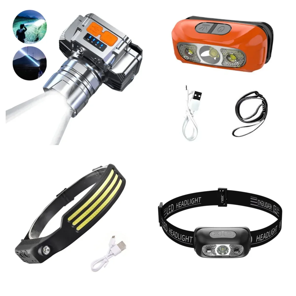 LED Headlamp Camping Search Light Head Flashlight Rechargeable Powerful Head Lamp Outdoor Riding Night Run Fishing Light