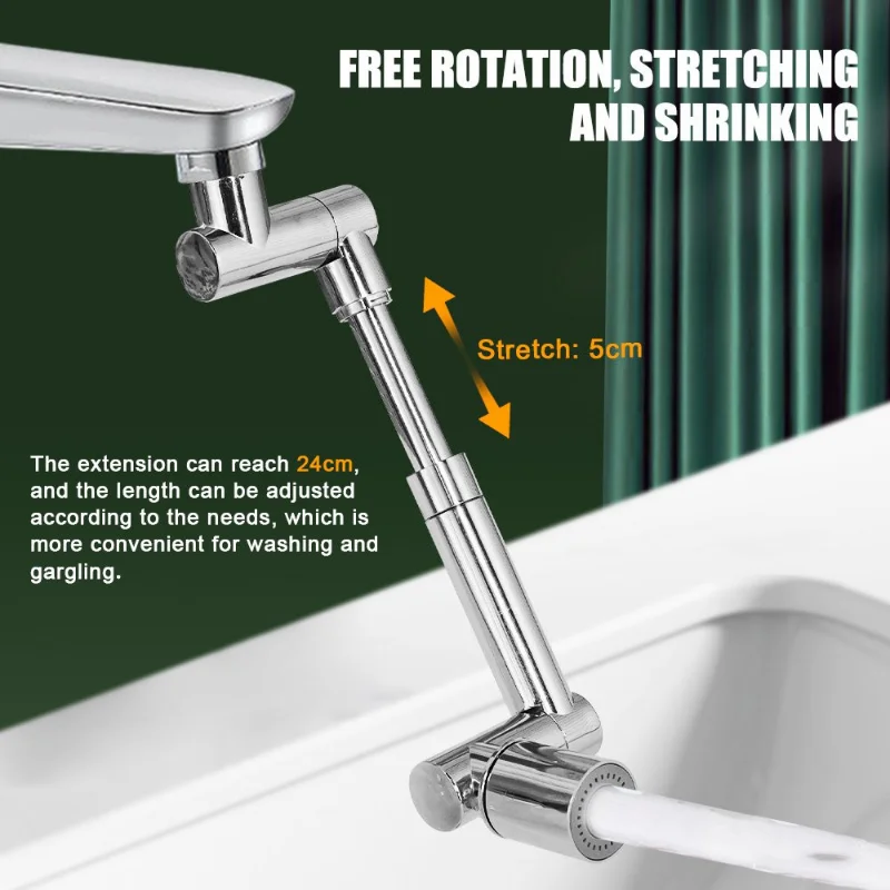 New Metal Copper 1440° Rotation Faucet Aerator Extender Swivel Robotic Arm Faucets Extension Nozzle Kitchen Saving Water Sprayer