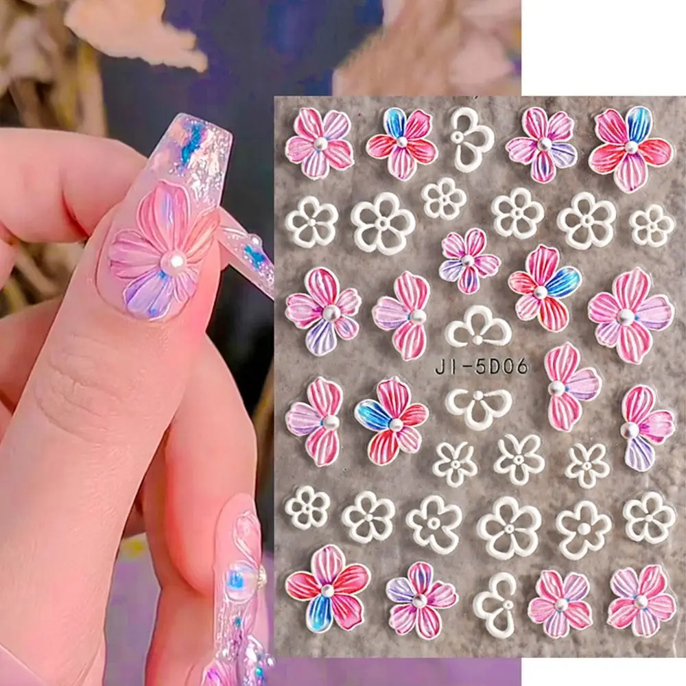 

New 5D Adhesive Nail Art Sticker Floral Petals Decor Colorful Daisy Heart Star Floral Self Adhesive Nail Decals Nail Decoration