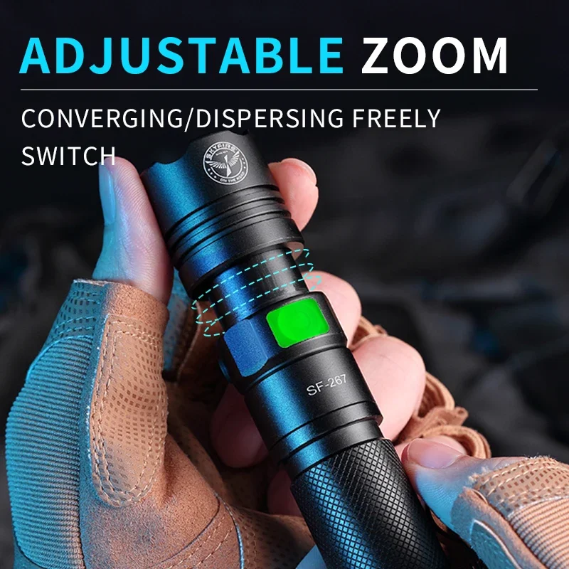 

SKYFIRE 2022 Super Bright Outdoor Zoomable Mini Flashlight Waterproof USB Fast Charging Spotlight Floodlight Cycling SF-267