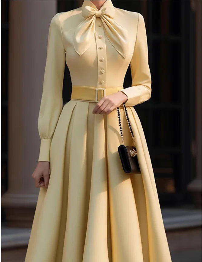 

Autumn haute couture waistband temperament long sleeved women's dress