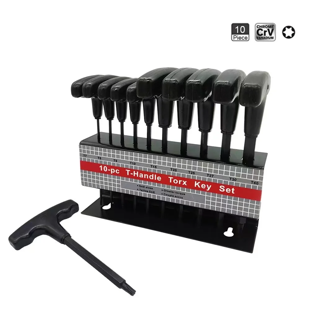 

10pcs Metric or Inch T-Handle Hex Key Allen Wrench or Star Spanner Tool Set Hand Repair Tool with Convenient Storage Stand