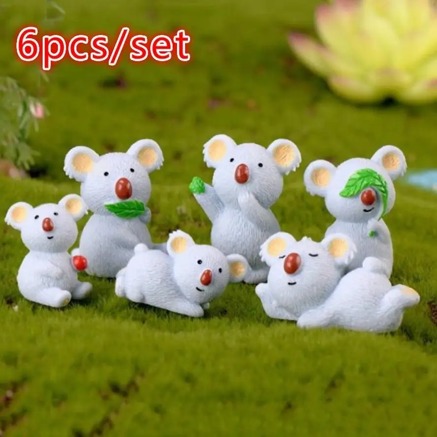 New 6 Pcs/Set Different Style Lovely Koala Bear Mini Animal Model Figurine Home Room Decoration Micro Landscape Resin Crafts