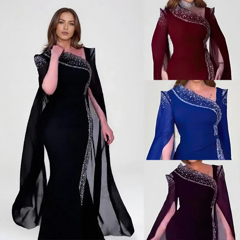 

Party Evening Dresses Diamonds Extra Long Sleeve Gown For Women Africa Clothing Wedding Prom Bodycon Long Robe Dashiki Outfits