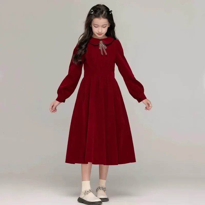 

Платья A-LINE для девочек-подростков, новогодняя коллекция 2026, ретро, красные, в стиле преппи, весна-осень, для детей 4, 5, 6, 7, 8, 10, 12 лет, однотонные, в стиле принцессы