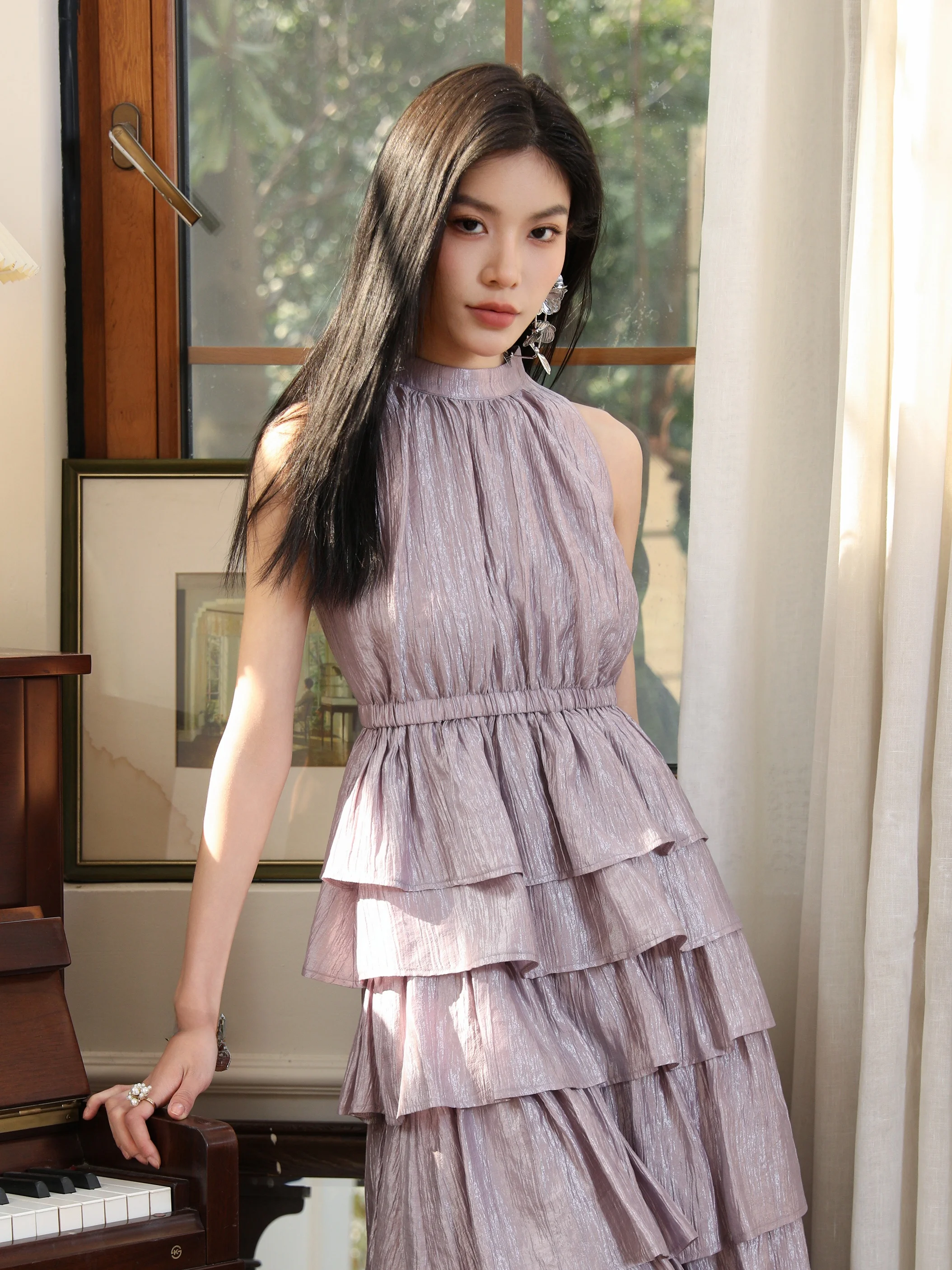 

MAXMAY Acetate Sleeveless Neckline Open Shoulder Women's Vest Outerwear Spring Summer Elegant Luxury High Collar Loose Fit