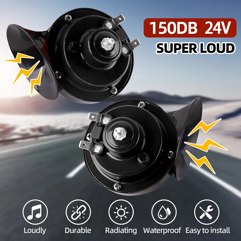 

Car Horn 24V Double Horn for Trucks Trains Motorcycles Electric Snails Horn Black