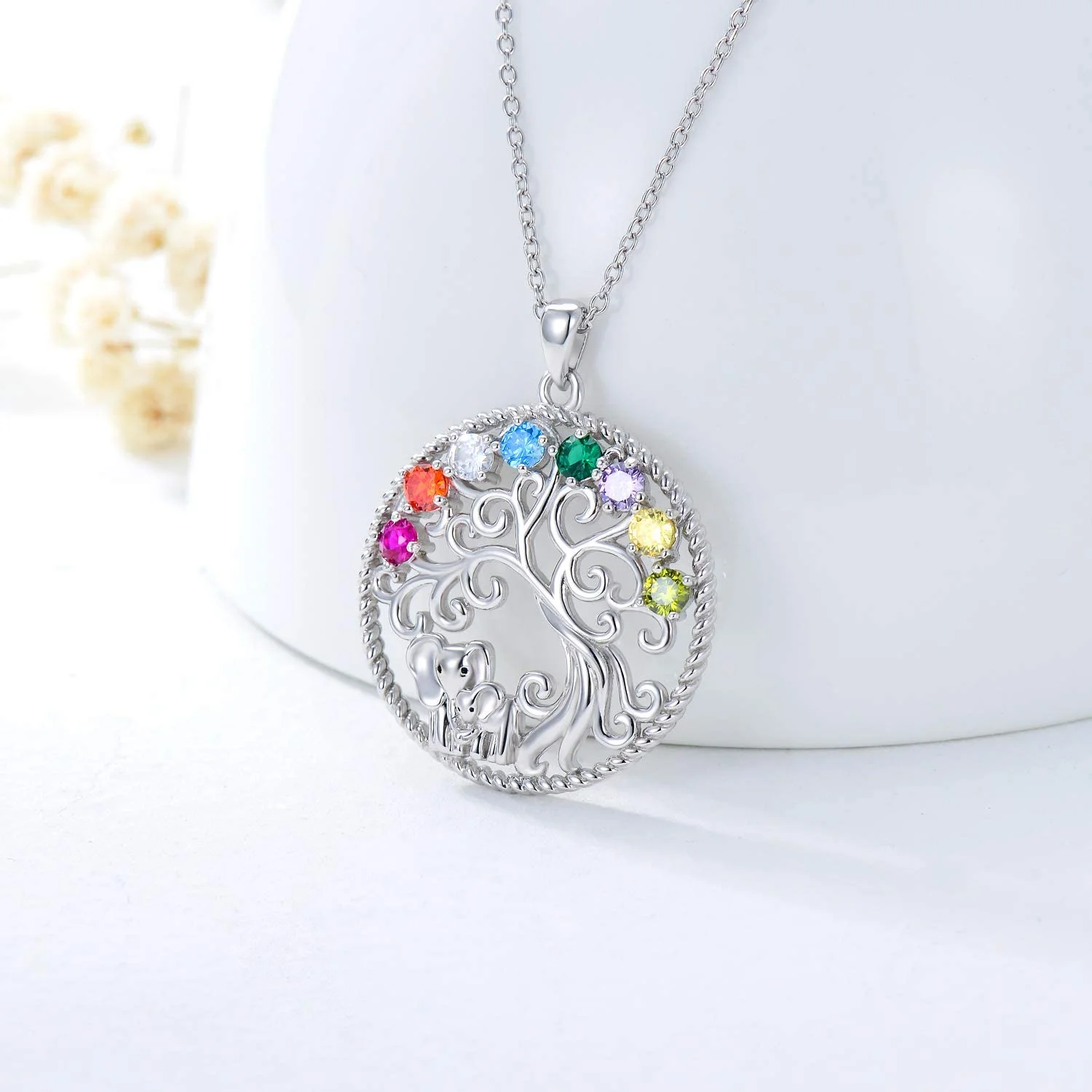 Fashionable and Exquisite Elephant Mother and Child Tree of Life Pendant Necklace Perfect Gift for Mom Girls on Christmas