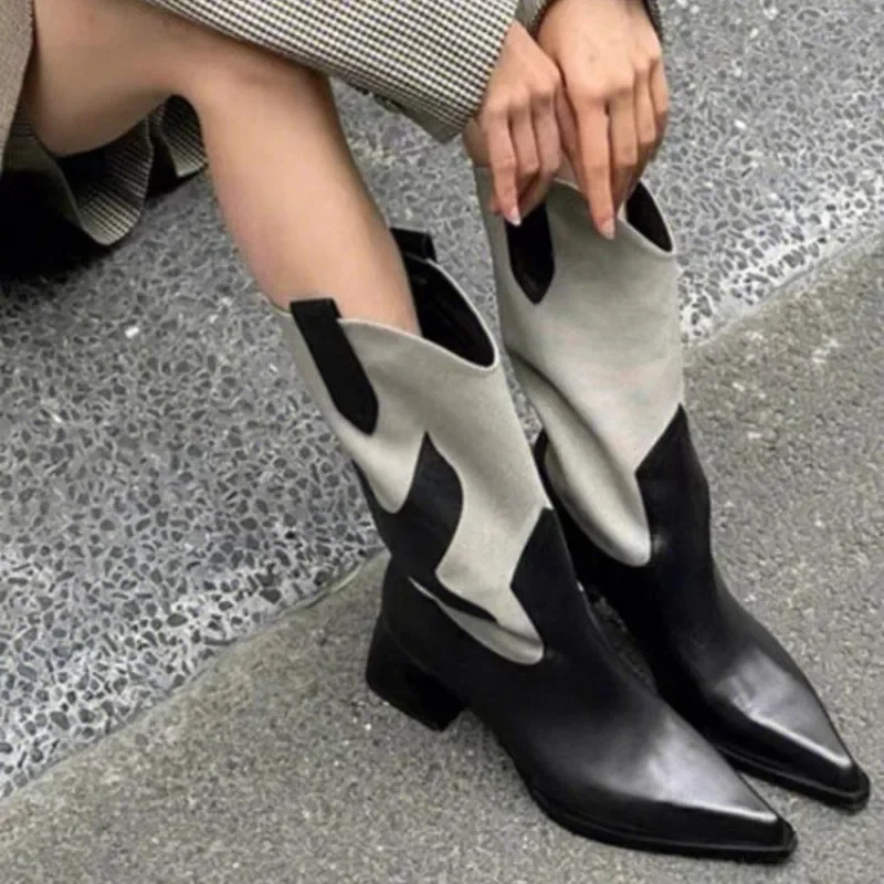 

Женские сапоги без шнуровки, модные современные сапоги с острым носком, до середины икры, 2023