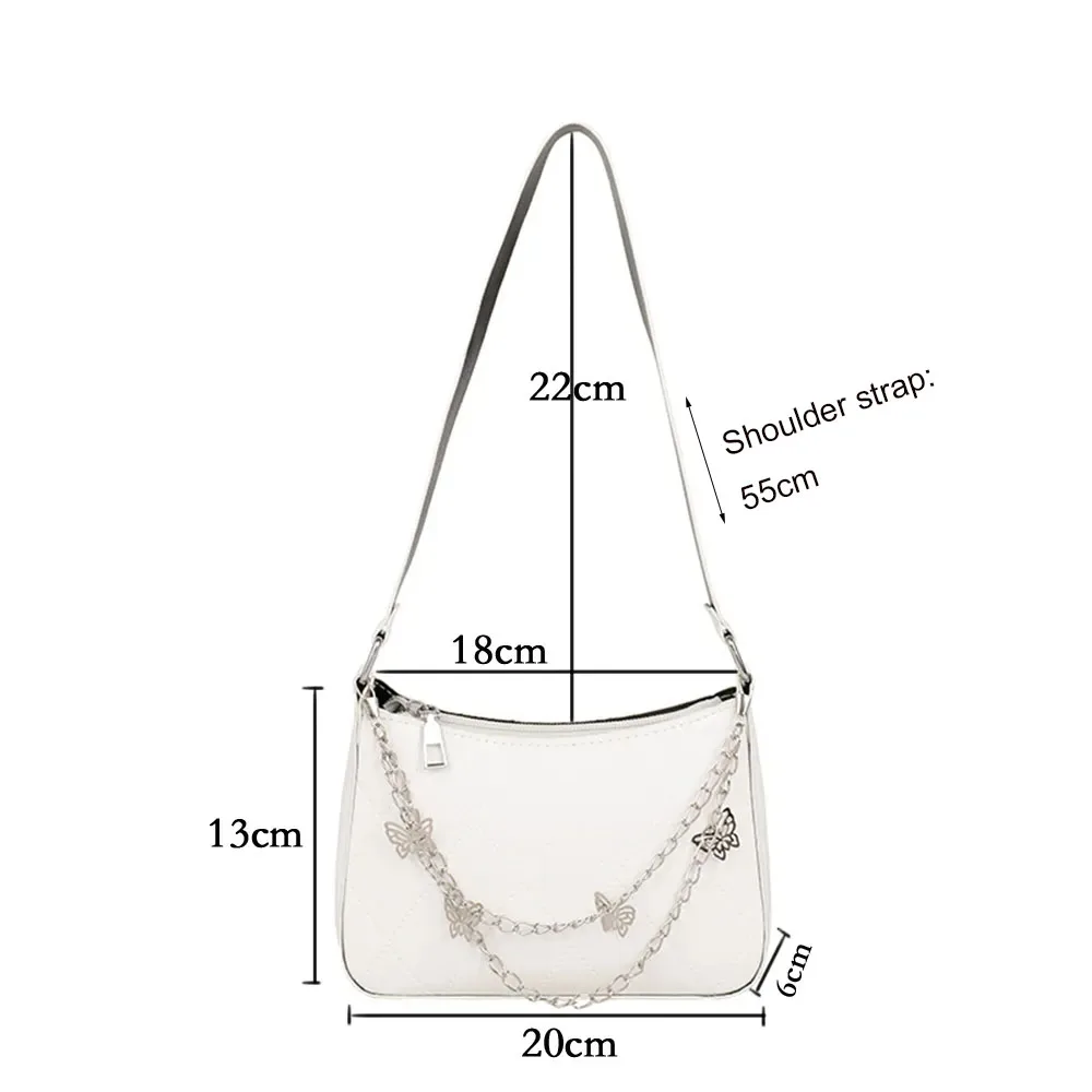 2023 New Trendy Vintage Women Messenger Bag PU Leather Butterfly Chain Pure Color Zipper Handbag Fashion Underarm Bags