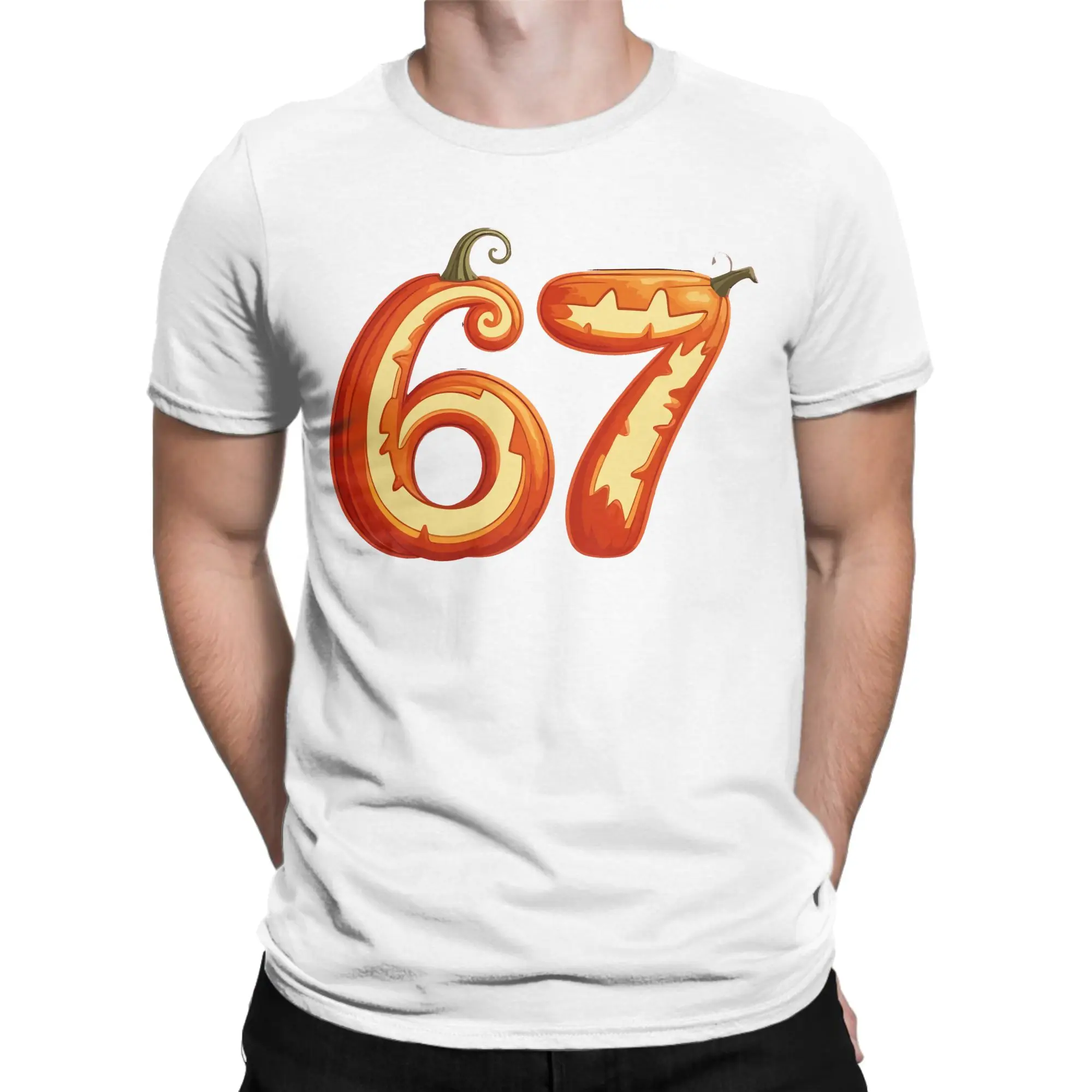 67 PUMPKIN HALLOWEEN HAUNTED BY 67 T Shirt Men 100% Cotton Funny T-Shirts Round Neck  Tees Short Sleeve Clothes Original