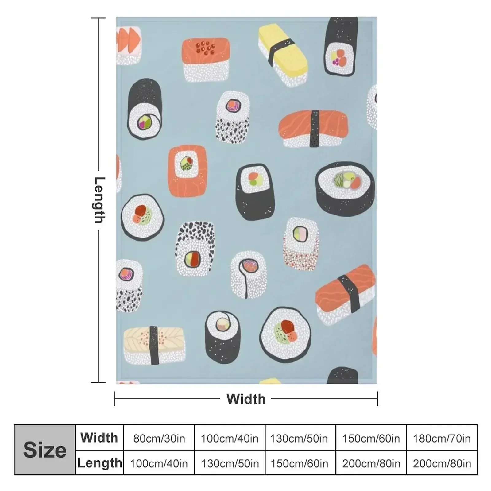 Sushi Roll Maki Nigiri Japanese Food Art Throw Blanket couch cozy soft plush fuzzy picnic outdoor blanket