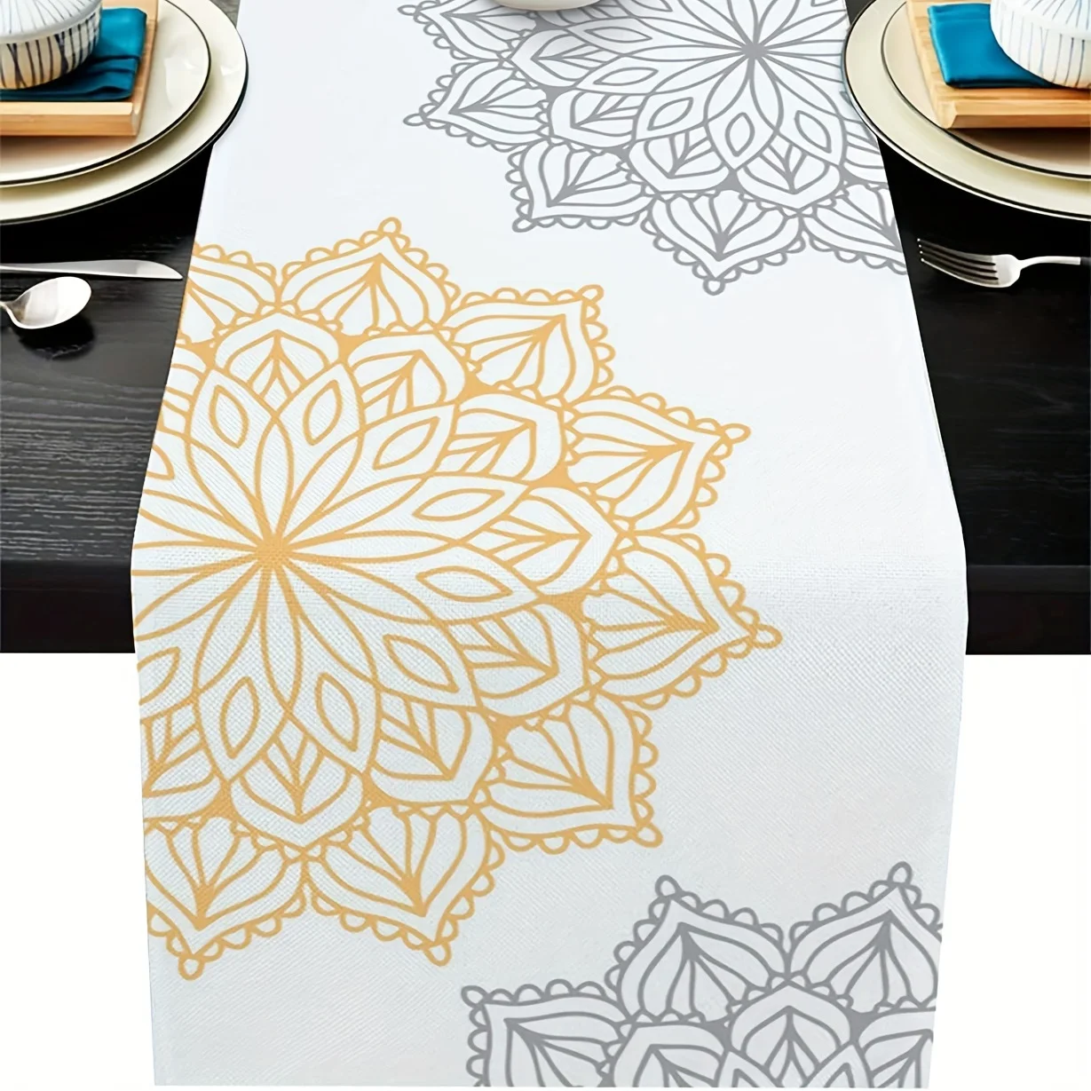 Abstract Figure Linen Table Runner Wedding Decoration Easter Table Runner for Holiday Party Kitchen Table Decor